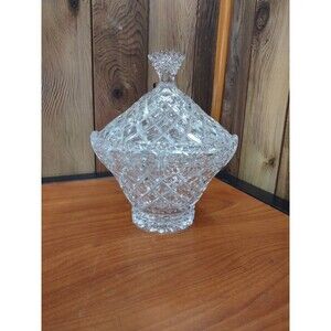 Vintage Crystal Lidded Candy Nut Compote Dish Scalloped Edge Pineapple Starburst